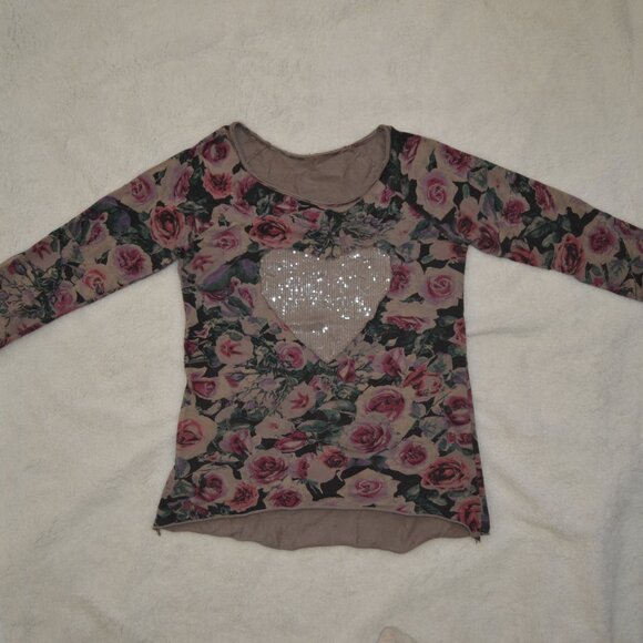 Made in Italy sweatshirt, neutral toned with rose print and sequin heart M - Picture 13 of 16